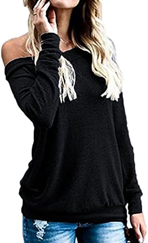 Flywm Women's Long Sleeve Off Shoulder Blouse T Shirt Casual Loose Tunic Tops (Black, M)