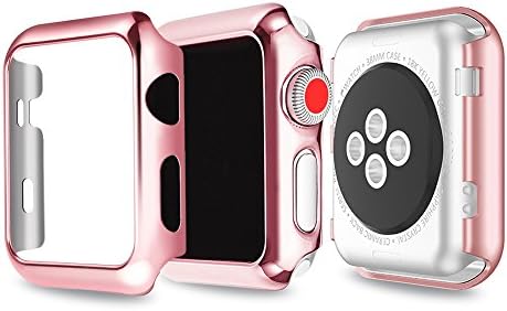 Apple Watch Series 2 Case(38mm), Anrain [Built in Screen Protector] [Full Coverage] Metallic Shining Shell Ultra Slim Hard PC Cover, Rose Gold