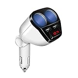 ONEVER 1 to 2 Sockets Cigarette Lighter Splitter, Dual USB Car Charger Adapter with Voltage Display Compatible for iPhone7 7s iPad mini Samsung Galaxy, 12-24V Voltage, Suitable for Various Cars