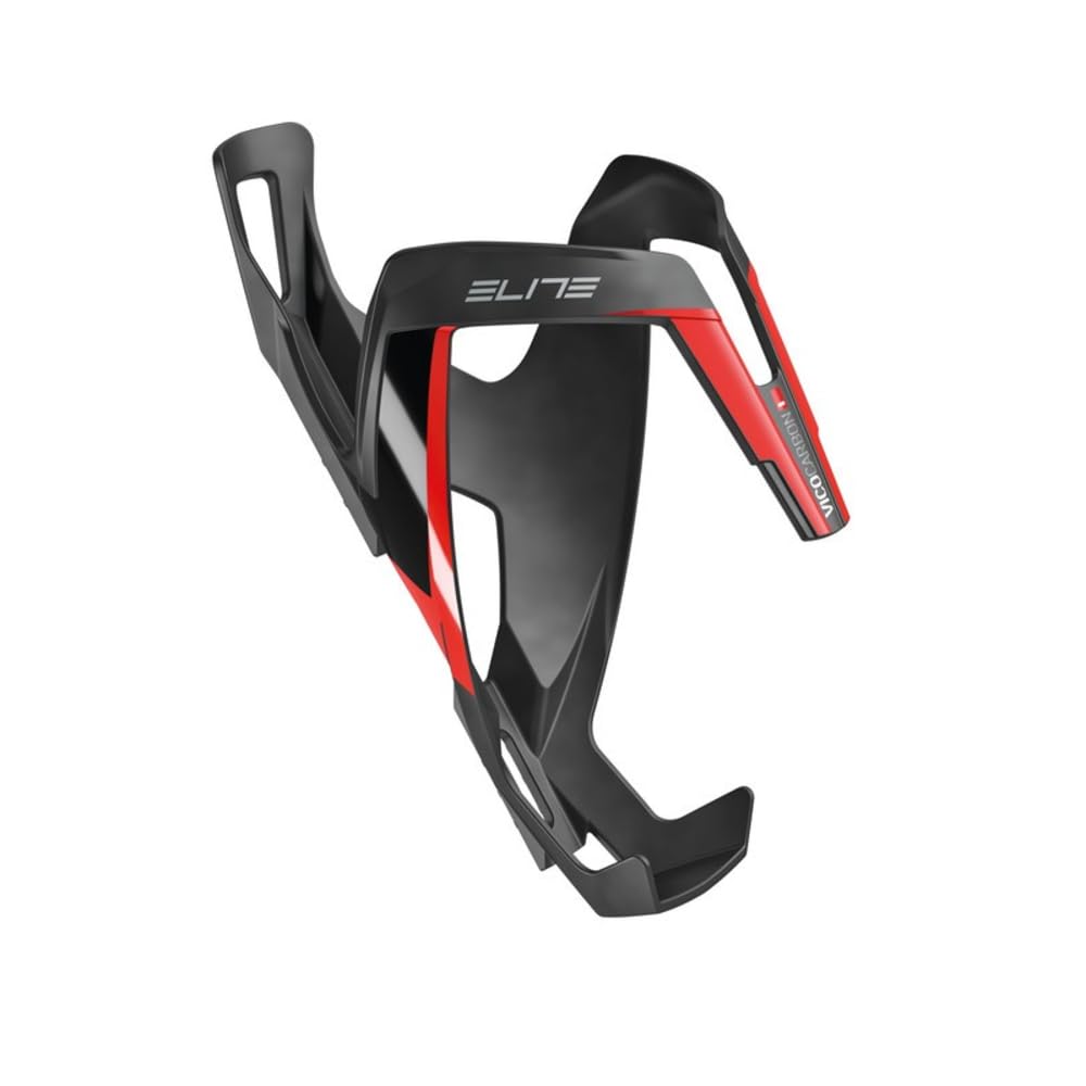 Elite Vico Carbon Bottle Cage Mat Red Graphic – Ultra Lightweight Carbon Fibre Bike Bottle Holder – WorldTour Pro Choice – For Road Bike, MTB & Gravel Cycling