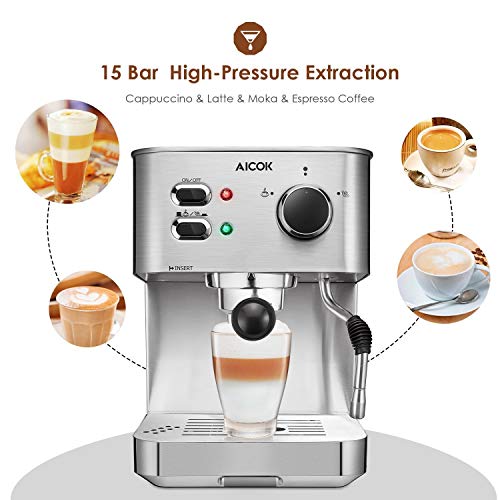 AICOK Espresso Machine, Cappuccino Coffee Maker with Milk Steamer