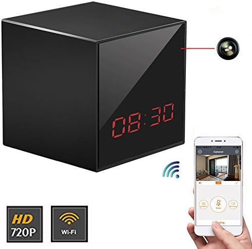 CAMXSW WiFi Black Box LED Clock Camera, WiFi HD nanny cam Clock Camera Mini Baby Home Security Cameras Wireless Network Night Vision,Surveillance Webcam System For IOS/Android