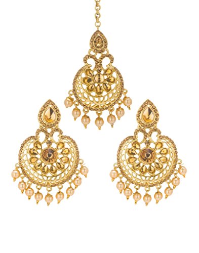 Bindhani Wedding Indian Pakistani Style Head Jewelry Cubic Zirconia Maang Tikka Earrings Set For Women