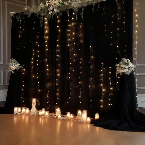 Black Chiffon Backdrop Curtain with Lights