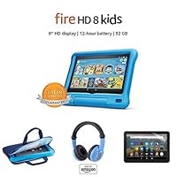 Fire HD 8 Kids Tablet, 8” HD Display (32 GB, Blue) + Zipper Sleeve + Kids Headset + Screen Protector