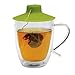 Primula Double Wall Glass Mug and Tea Bag Buddy – Temperature Safe 16 oz. Clear Glass Mug – 100% Food Grade Green Silicone Tea Bag Buddy – Dishwasher and Microwave Safe Set