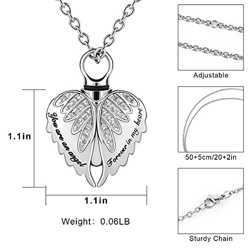 Pinsparkle Cremation Jewelry Angel Wings Necklace Urn Necklace for Ashes Keepsake Memorial Necklace Stainless Steel-You are an angel,Forever in my heart with Funnel Kit and Gift Box