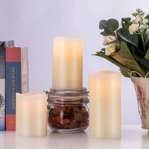 Aku Tonpa Flameless Candles Battery Operated Pillar Real Wax Flickering Electric LED Candle Gift Sets with Remote Control Cycling 24 Hours Timer, Warm White Lights, 4" 5" 6" Pack of 3