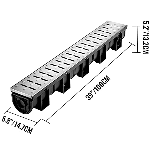 VEVOR Trench Drain System, Channel Drain with Metal Grate, 5.8x5.2Inch