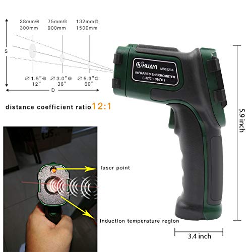 Digital Infrared Thermometer Laser Temperature Gun (Battery Include) with LED Display Non-Contact -26℉- 716℉(-32℃- 380℃) Ideal for Food Meat Cooking Kitchen, Automotive, Industry Measurement
