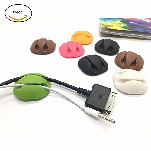 IDS Cable Clips & Cord Management System with 3M Back-Adhesive, Desktop Cable Organizer & Computer, Electrical, Charging or Mouse Cord Holder (Pack of 8) (Multi-color)