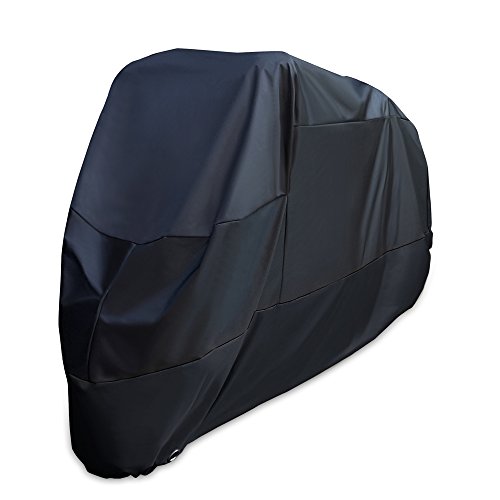 XYZCTEM Motorcycle Cover -Waterproof Outdoor Storage Bag,Made of Heavy Duty Oxford Material and Fits up to 114 inch Harley Davison and All motors(Black& Lockholes)