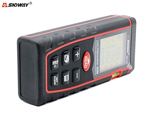 SNDWAY SW-T60 60M 197FT Laser Distance Meter Digital Diastmeter Laser Range Finder Meter Area Volume Measure Tool with LCD 4 Line Display