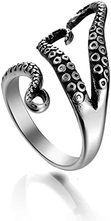 Yeegor Stainless Steel Octopus Tentacle Sea Monster Squid Kraken Punk Antique Ring Adjustable