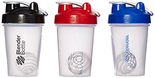 Blender Bottle with Shaker Ball 20 Oz, Pack of 3 (Blue, Red, Black)