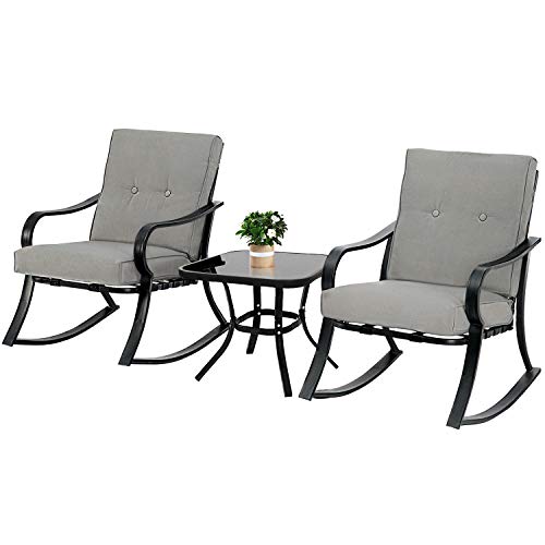 Oakmont Outdoor Furniture 3 Piece Bistro Set Rocking Chairs and Glass