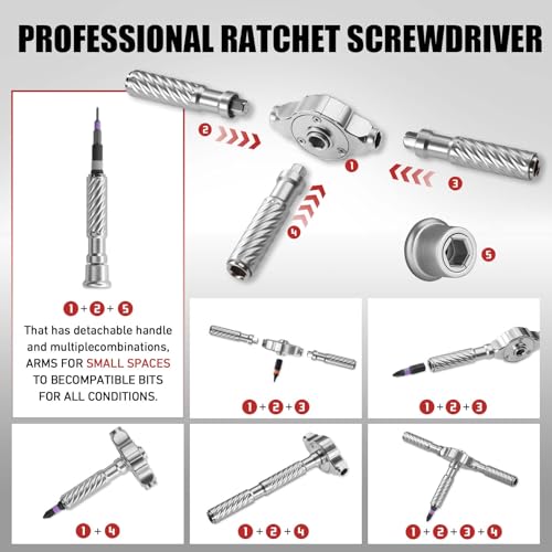 VMAN Ratchet Screwdriver Set, 66 in 1 magnetic Screwdriver sets, S2 Steel Bits, DIY Combination Flexible Shaft, Suitable for Furniture Assembly, Precision Electrical Appliance Repair, Bicycle Tools