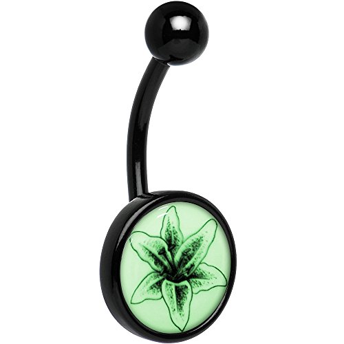 Black Arty Lily Flower Glow in the Dark Belly Ring