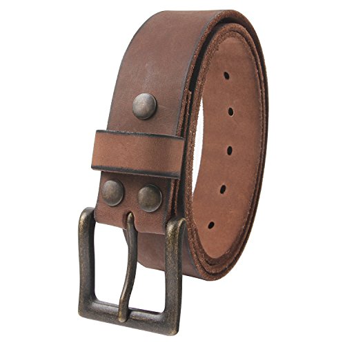 NPET Mens Full Grain Leather Belts Snap on Belt Strap 1 1/2" Wide (40-42, Coffee with Black Brass Buckle)