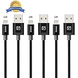 iPhone Cable,Aonsen 3Pack 10FT Charging Cord Nylon Braided - USB Lightning Cable Charger for iPhone 7,SE,5,5s,6,6s,6 Plus,iPad Air,Mini,iPod(Black)