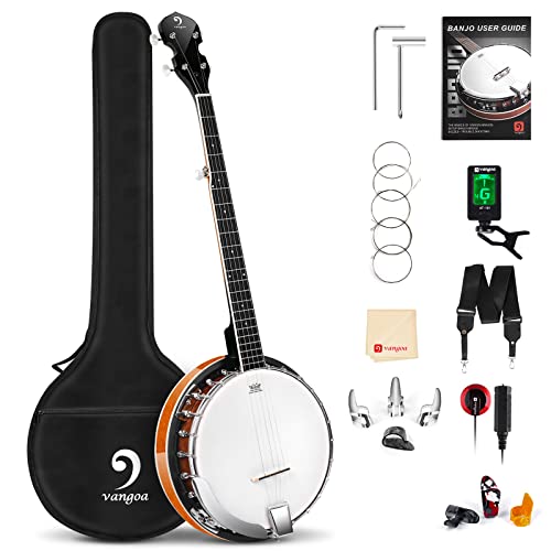 Vangoa Banjo 5 String Full Size Beginner Banjo Kit Remo Head Mahogany