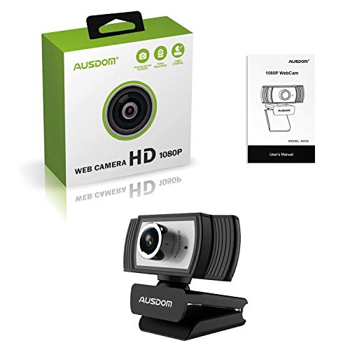 1080P Webcam, AUSDOM AW33 Full HD Web Cam with Built-in Noise Reduction Microphone Stream USB Web Camera for Zoom Meeting, Video Conferencing, Online Work, Home, Office,YouTube, Skype, and Streaming