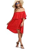 Romwe Women's Off The Shoulder Ruffle Casual Loose Shift Dress red M