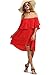 ROMWE Women's Off The Shoulder Ruffle Casual Loose Shift Dress red M