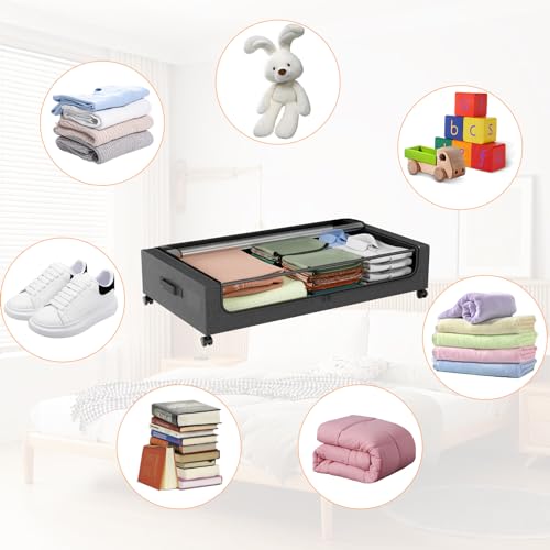 Organizador de Almacenamiento para Cama, 2pcs Contenedores de Almacenamiento Debajo de La Cama con Ruedas, Zapatera Bajo Cama para Ropa, Mantas, Juguetes, Zapatos y Libros