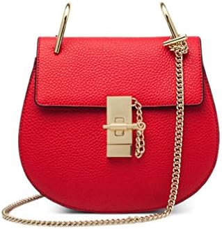 JeHouze Fashion Women Genuine Leather Crossbody Handbag Gold Chain Metal Strap Purse(Red)