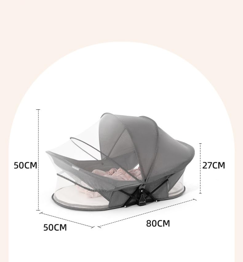 CENXI Travel Bassinet Portable Baby Bed for Newborn Infants-Folding Bassinet in Bed Mini Crib Breathable Travel Bed Quick Fold Newborn Infant Sleeper with Mosquito Net and Travel Bag (Khaki)