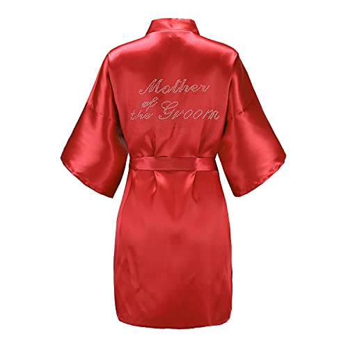 EPLAZA Silver Rhinestone Bride Bridesmaid Satin Robes Wedding Day One Size (Red, Mother of the Groom) at Amazon