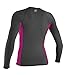 O'Neill Women's Premium Skins UPF 50+ Long Sleeve Rash Guard, Graphite/Berry/Graphite, Medium