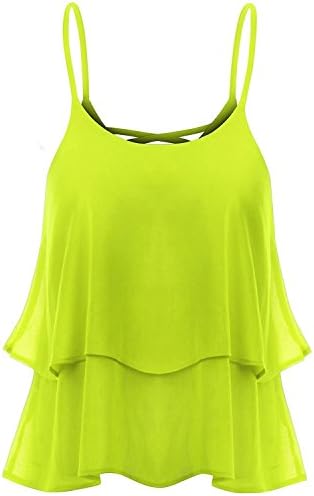 Tirahse Fashionable Women Spaghetti Strap Floral Print Shirt Chiffon Vest Top Neonyellow XL Cwttk02_neonyellowX-Large