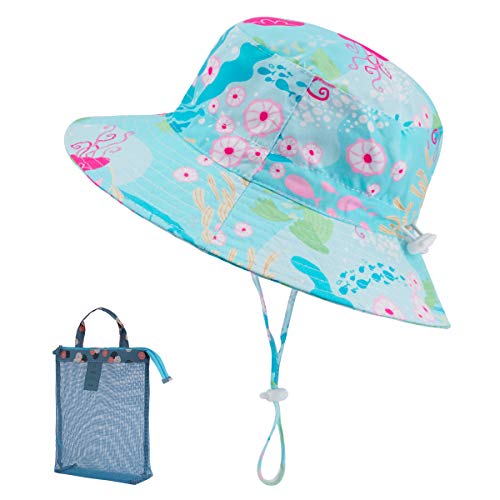 Kirecoo Baby Sun Hat, Toddler Breathable Bucket Hat Cap with a Mesh Storage Bag (Jelly Fish, 12-24 Months)