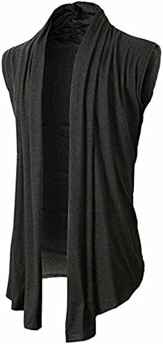 JOKHOO Mens Casual Shawl Collar Open Front Sleeveless Long Cardigan Vest