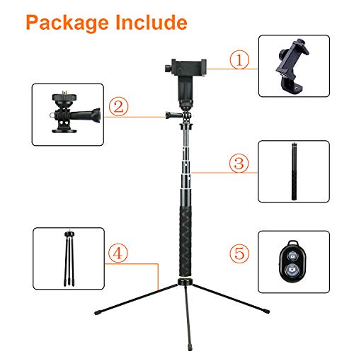 Selfie Stick Separable Tripod Stand 52in Extendable w/Rotatable Phone Holder and Bluetooth Remote for Desktop/Floor/Monopod Photo Video Live Stream Fit for 4.2-7 inch iPhone Android Phone Samsung