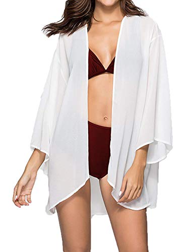 POGTMM Women's Long Open Front Drape Lightweight Duster High Low Hem Maxi Long Sleeve Cardigan(S-3XL) (Z White, US S (4-6))