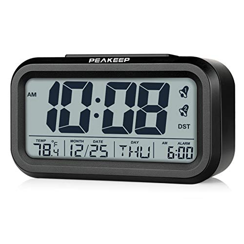 PEAKEEP DST Battery Digital Dual Alarm Clock, Low High Nightlight for