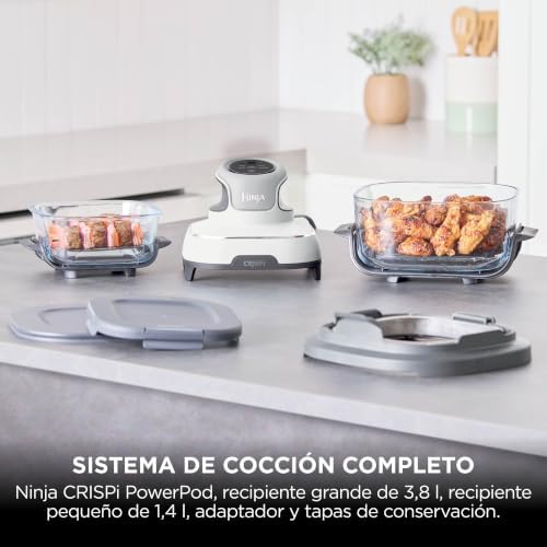 Fritadeira de ar portátil CRISPi, 3,8 L e 1,4 L, 4 em 1: fritar a ar, torrar, manter a temperatura, dourar. Compacto, 2 recipientes de vidro removíveis e tampas, 1700 W White FN102EU