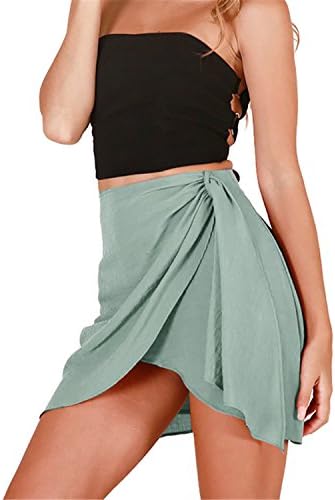 Jingjqingcao Women Chic Split Irregular Skirts Sexy Side Zipper Cotton Mini A-Line Streetwear Skirt Green M