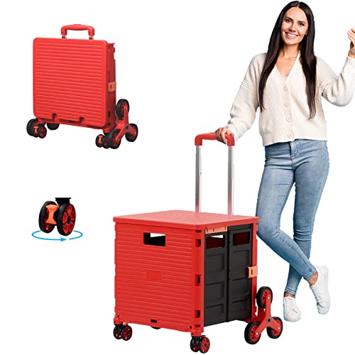 Haddockway Collapsible Rolling Crate Folding Stair Climbing Shopping