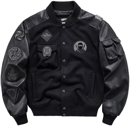 Def Jam Recording Wool Black Varsity Leather Jacket | Mens Bomber