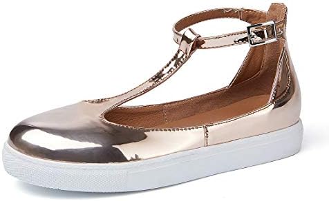 Mostrin Fashion Womens Flats Loafers Cutout Casual Leather Shoes T-Strap Sneakers Comfortable Slip on Shoes