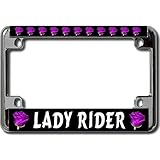 Lady Rider White Rose Chrome Motorcycle License Plate Frame - Heavy Duty Metal