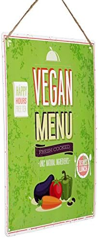 Monarch Housewares Tin Metal Signs - “Vegan Menu” – Foodie, Food and Restaurant, Modern, Retro Style, Wall Decor, Reproduction