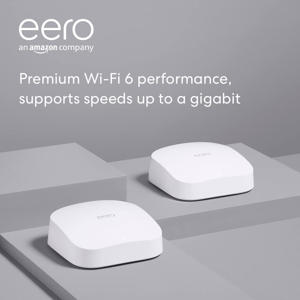 Certified Refurbished Amazon eero Pro 6 tri-band mesh Wi-Fi 6 3-PC system with built-in Zigbee smart home hub (2 routers + 1 Amazon smart plug)