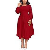 Fall Dresses for Women Semi-Formal Fit Casual Slim Long Puff Sleeves O-Neck Elegant Swing A Line Maxi Dresses