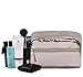 wonbye Travel Cosmetic Bag for Women Portable Leather Toiletry Bag Hanging Makeup Organizer Double Compartments Waterproof, Silver
