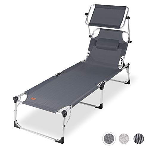Sekey Aluminium klappbare Sonnenliege mit Dach, Gartenliege mit Kissen für Balkon, Garten, Terrasse, Innen- und Außen…